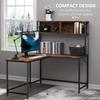 L Shaped Desk with Book Shelf, Industrial Corner Computer Desk, Writing Table with Steel Frame for Home Office, Bedroom, Study Room, 140 x 125cm