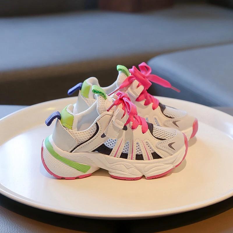 Summer New Children Sneakers for Girls Fashion Breathable Soft Sole Trendy Air Mesh Cut-outs Casual Versatile Sports Shoes