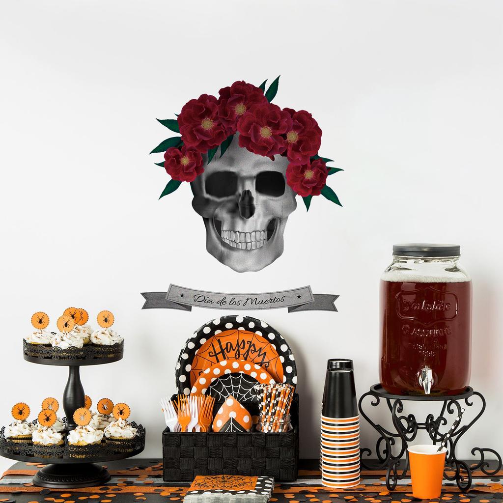 Halloween Skeleton Rose Home Wall Decal Chic Festival Floral Skull Wall Sticker Living Room Canvas Fabric Ffurniture Sticker