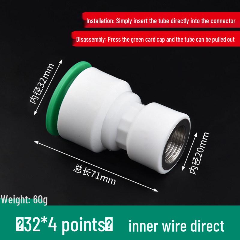 PPR Water Pipe Quick Connector, 4 & 6 Points, No-Melt, Direct Plug-In, 20/25 PE for Cold/Hot Water
