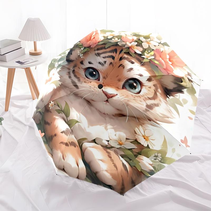 

1pc Adorable Tiger Automatic Opening and Closing Umbrella - Lightweight 3-Fold Design, Suitable for Fans, Travel, Daily Use - Official Product, I
