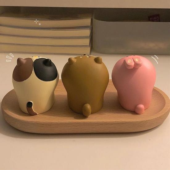 Cute Animal Pen Holder Mini Dinosaur Dolphin Shark Penguin Cat Dog Rabbit Shape Portable Resin Pencil Rest Organizer Stand Desktop Ornament Student