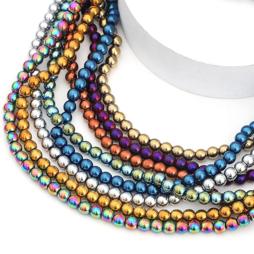 70-165Pcs Natural Stone Gold Sliver Multicolor Round Hematite Loose Spacer Beads For Earring Necklace Bracelet DIY Jewelry Making Accessories