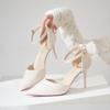 Summer Fashion Ladies Pumps Pointed Toe Patent Leather Buckle High Heeled Sandals Women Career Commuter Wedding Shoes