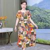 Plus Size Floral Cotton-Silk Dress for Women - Summer Fashion, Elegant Long Swing Dress