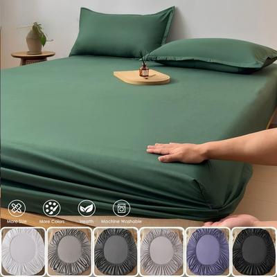 Fitted Sheet Soild Color with Elastic Band Non Slip Adjustable Mattress Cover for Double King Queen Bed