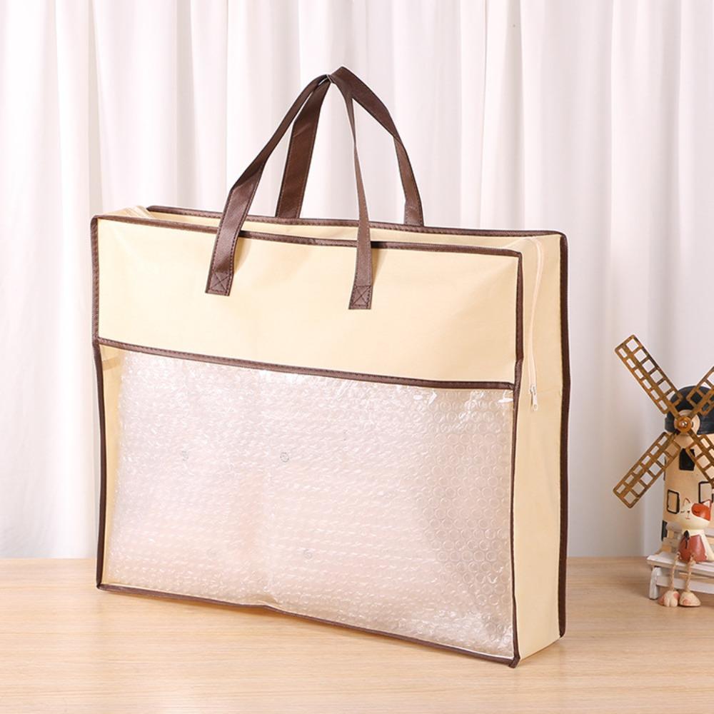 Durable Transparent Clothes Storage Bag Non-woven Zipper Closure Dustproof Bag Handle Dust-Proof Quilt Storage Bag Household Use