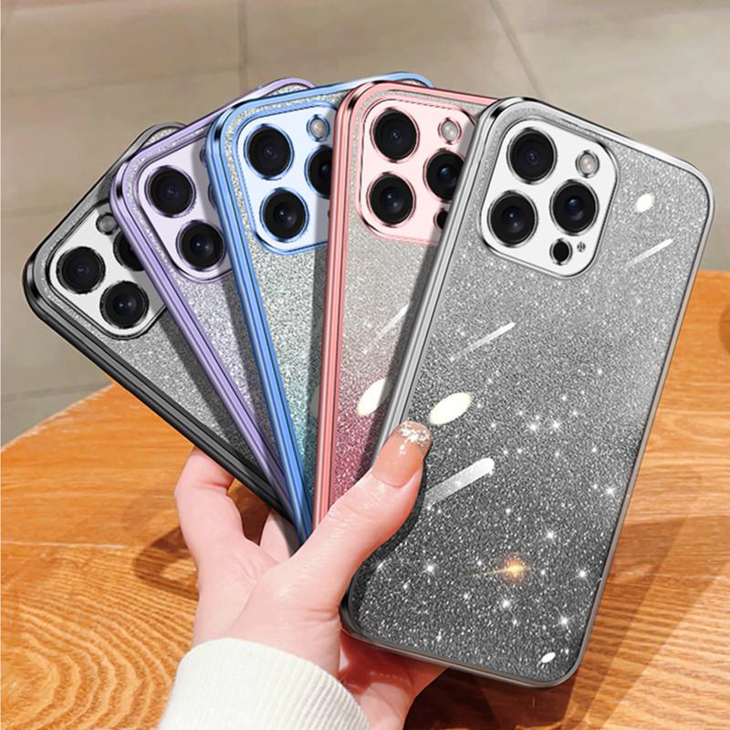 Fashion Plating Gradient Glitter Fall für iPhone 15 Pro Max 14 Plus 13 12 Mini 11 X XR Xs 7 8 SE 2022 Silikon Schützen Zurück Abdeckung