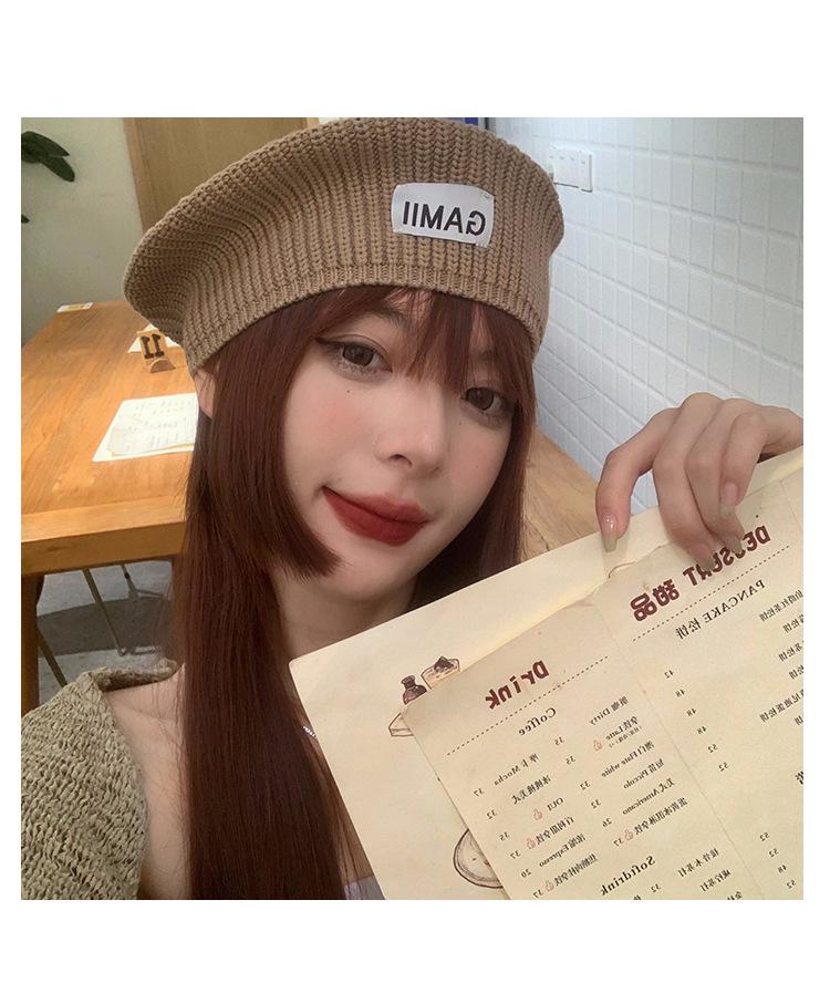 Trendy Korean Style Pink Knit Wool Beret: Women's Autumn/Winter Versatile, Face-Slimming Painter Hat
