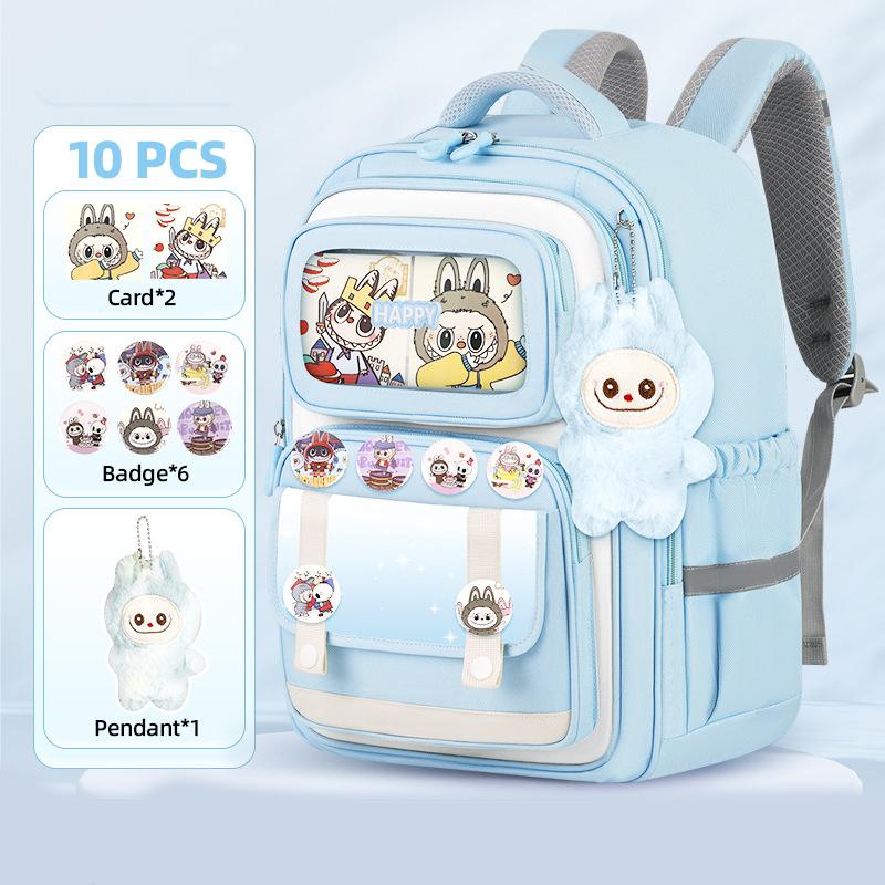 Shool Backapck 10pcs Sets Bag LABUBU Schoolbag Children's Primary School Students Grade 1-6 Backpack To Reduce The Burden On The Backpack