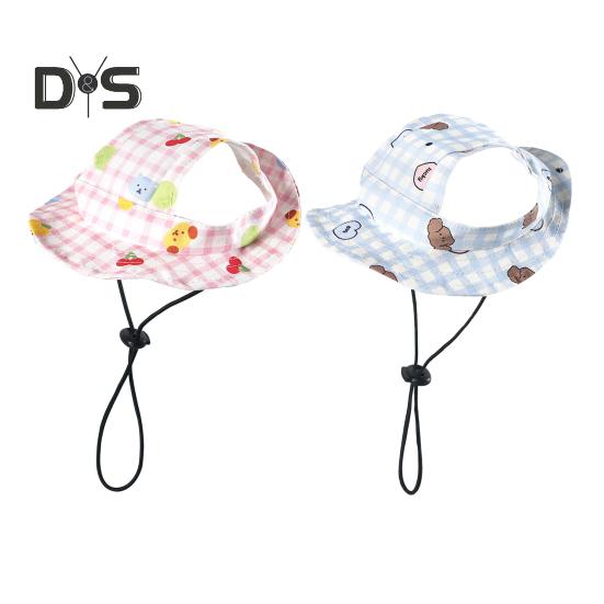 Pălării de găleată pentru câini cu găuri pentru urechi, design în carouri, cu bor rotund, pălărie de soare pentru exterior, protecție UV, șapcă de pescar cu curea reglabilă pentru câini mici și medii, pisici