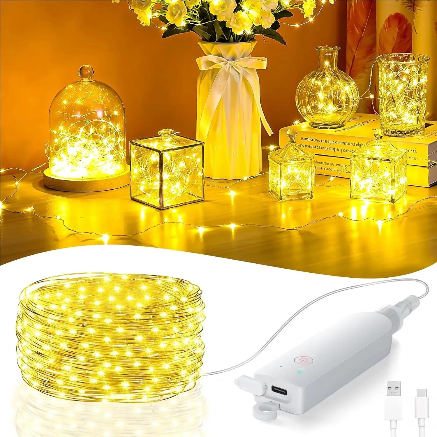

5/20m Rechargeable RGB String Lamp LED Fairy Light String LED Flashing Warmlight Adjustable Dimming forBedroom Christmas Tree 5M