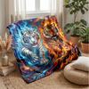 Tiger Fire and Ice Fantasy Theme Blanket Lightweight Warm Flannel Blanket Decorative Throw Blanket for Home Decoration