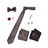 Pack of 9 Men's Floral Tie Set with Pocket Square Tie Clip Brooch Accessories for Formal Occasion Holiday Gift Supply