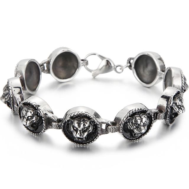 

16 мм широкий круглый браслет-цепочка с головой тигра для мужчин из нержавеющей стали мужские браслеты-подвески ювелирные изделия 22cm