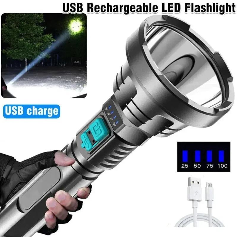 3000LM Long Size ABS Flashlights Rechargeable Bright LED Torch with USB Cable 3 Modes Waterproof for Camping Hiking Fishing