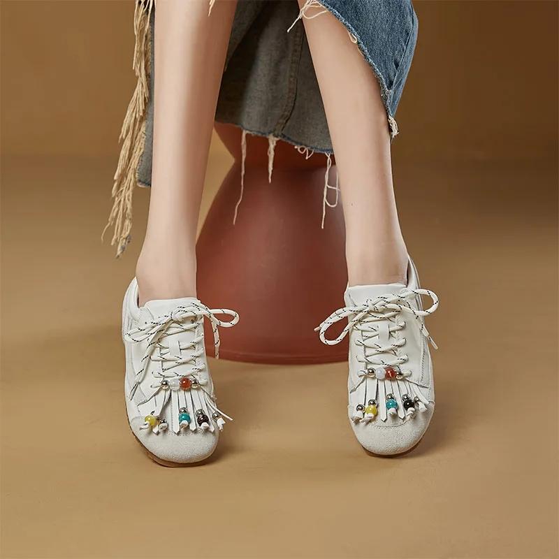 Fashion Casual Suede Sneakers Women Genuine Leather Spring Autumn Patchwork Round Toe Ladies Lightweight Flats Sports Shoes Handmade