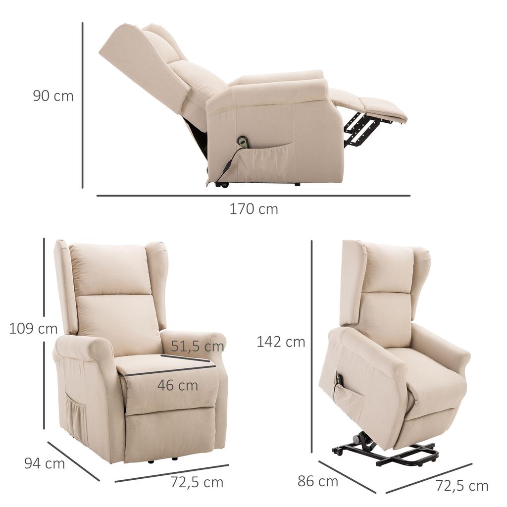 Recliner, Lift Assist, Reclining Function, up to 200kg, 72.5x94x109cm, Cream