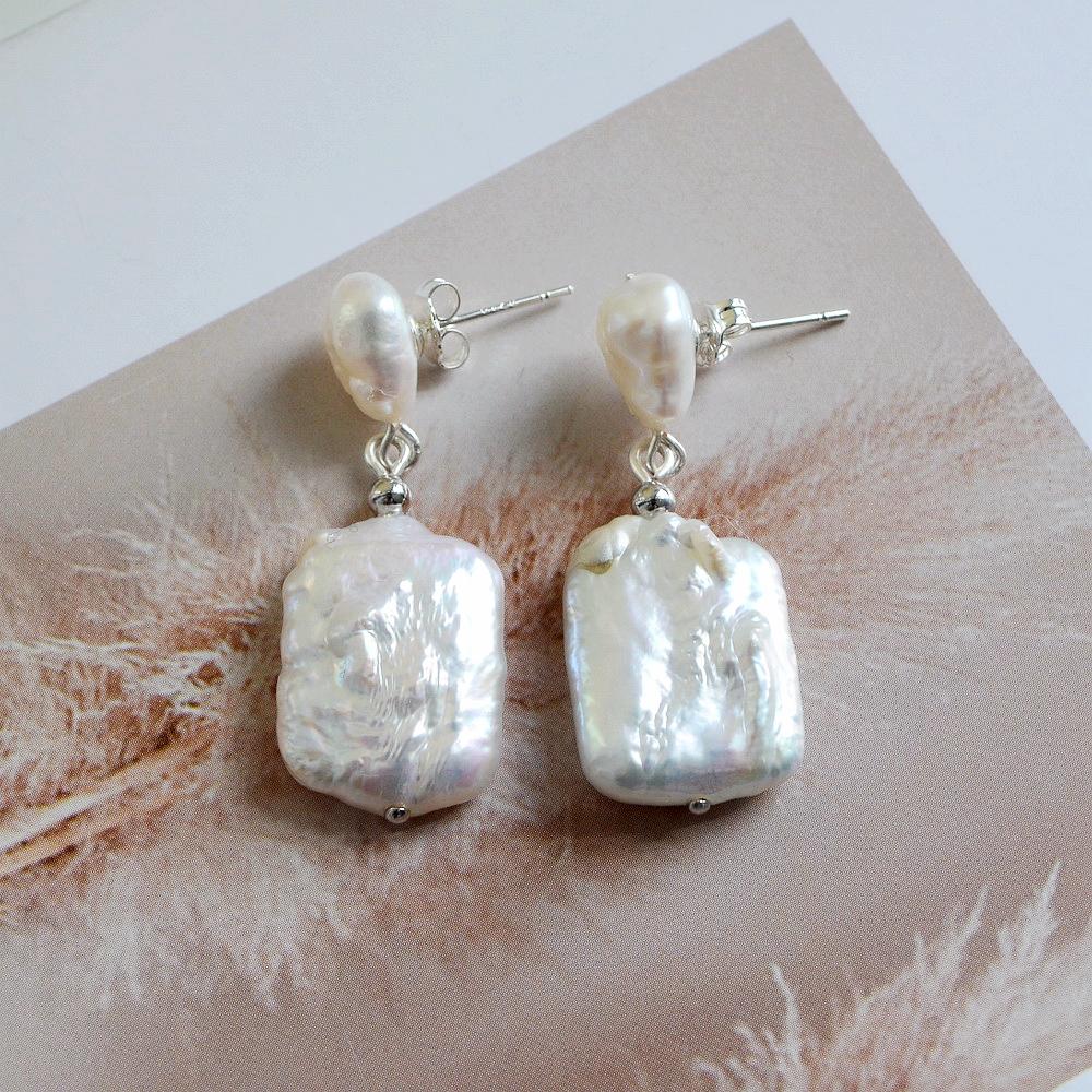 Pearl Earrings White Natural Freshwater Pearl Gold Silver Earrings Baroque Square Drop Earrings Bohemian Ladies Earrings