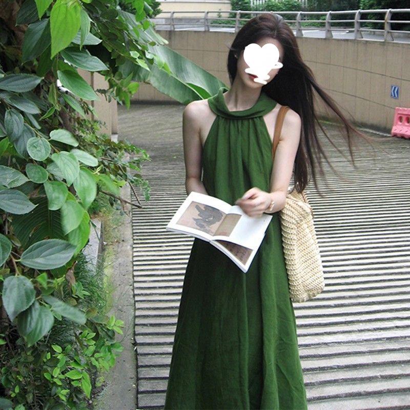 

Летнее французское платье с халтером, облегающее талию, с открытыми плечами для отпуска, 2025 Large