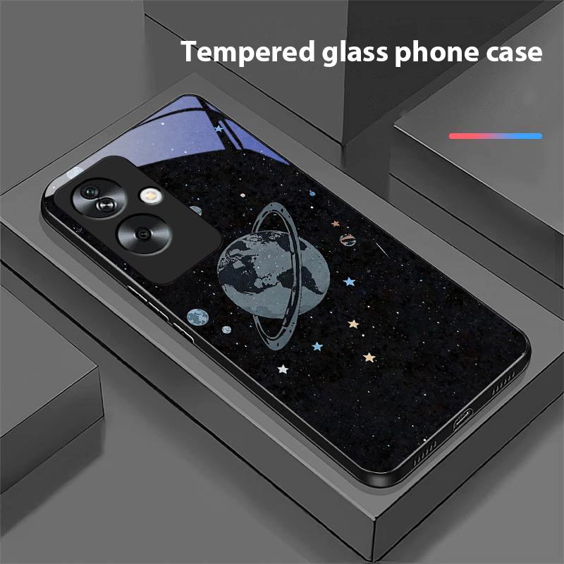 Astronaut Planet For Oppo A79 5G 58 78 74 60 4G Reno 11F Realme GT 6 11 Note 50 10 C55 X2 Tempered Glass Black Phone Case