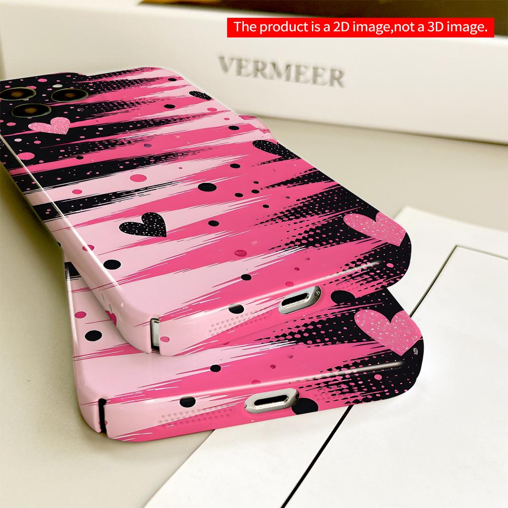Pink Black Heart Brushstroke Phone Case All inclusive film hard phone case, compatible with iPhone 18 Pro Max 17 16 15 14 13 12 11