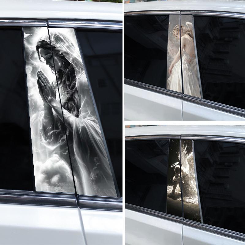 2 Stück Engels Auto Säule Vinyl Aufkleber Auto Tür Säule Dekorativer Aufkleber Abdeckung Kratzer Auto Aufkleber Wasserdicht Selbstklebendes Papier