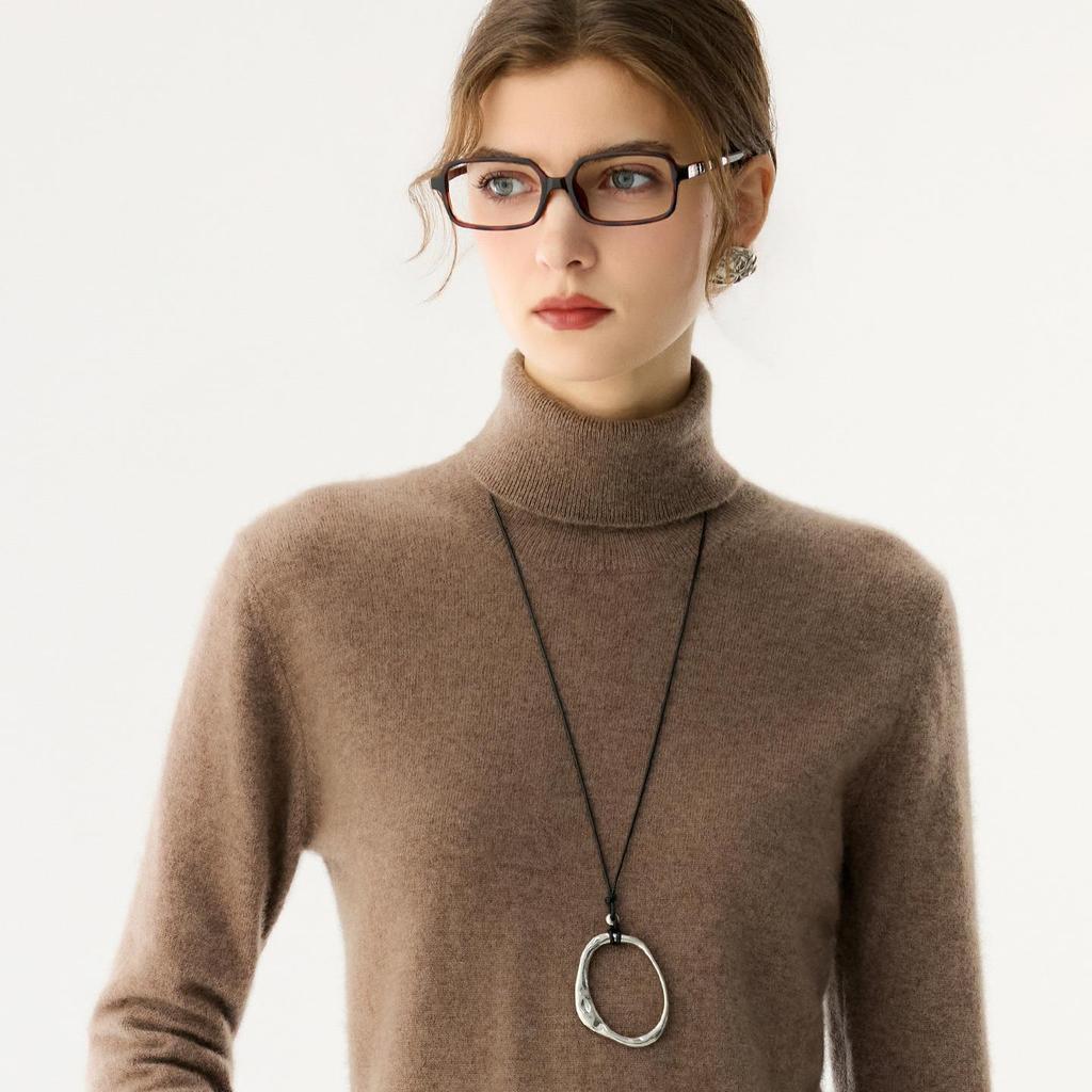 Women's Slim Fit Cashmere High-Neck Sweater - Autumn/Winter Solid Color Knit Base Layer Top