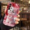 Phone Case: 2D Flat Samsung Galaxy A34 A35 M05 M06 S20 S22 S21 FE Plus 5G Case, Pink Cherry Blossom with Little White Cat, Christmas and Halloween Gif