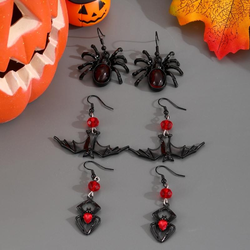 Bat And Spiders Dangle Earrings Gothic Jewelry Alloy For Women Halloween Party Outfits