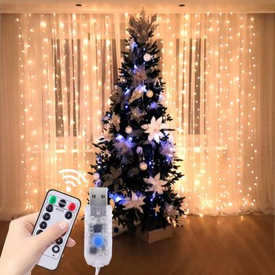 3M LED Christmas Fairy String Lights Pilot USB Nowy Rok Garland Kurtyna Lampa Dekoracje Świąteczne Do Domu Okno Sypialni