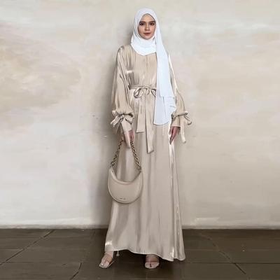 Printemps/Été 2024 Robe Robe Femme Manches Bouffantes Moyen-Orient Taille Nouée