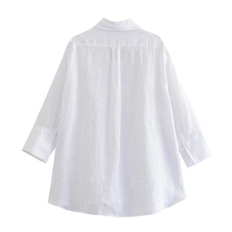 ZA1116 women's spring and autumn new European and American style fashion temperament asymmetrical hem shirt 1786116