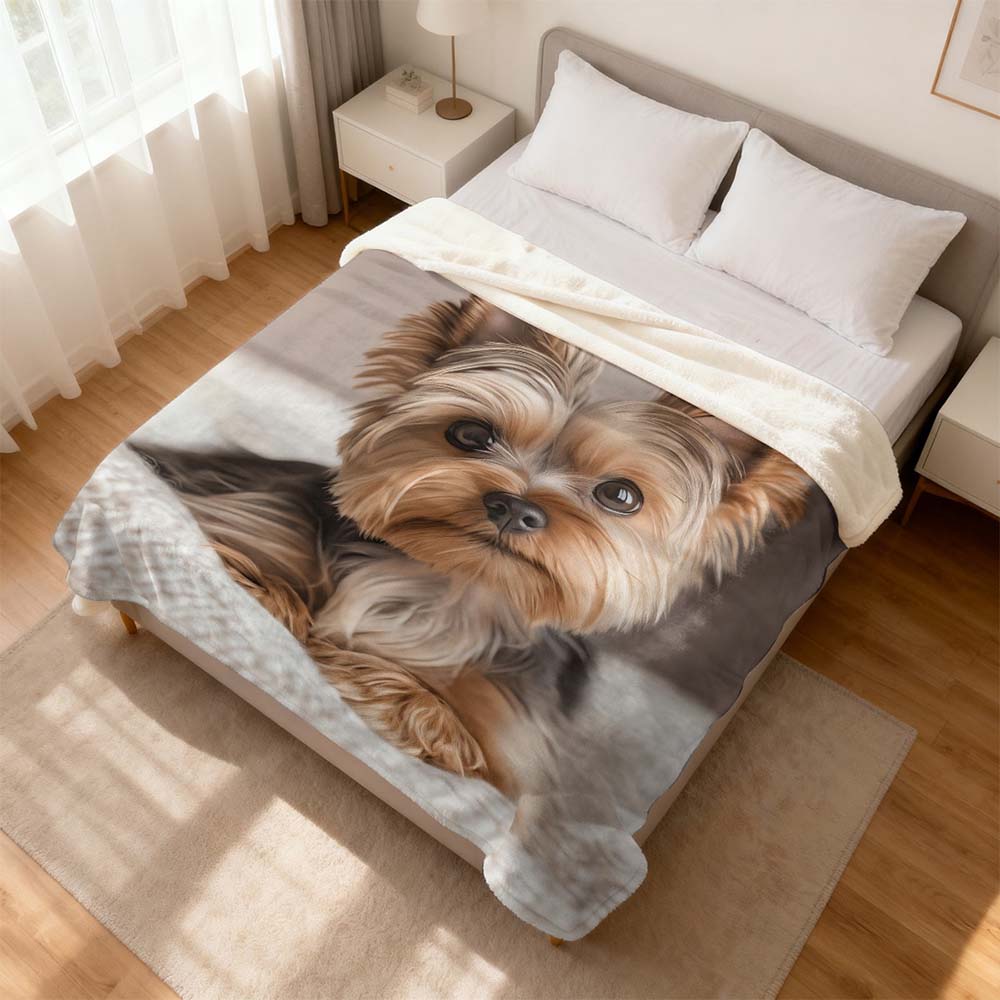 1Pc  Ultra Soft Yorkshire Terrier Print Flannel Throw Blanket For Pet Lover Cozy Warm Fuzzy Blanket For Home Couch Bed