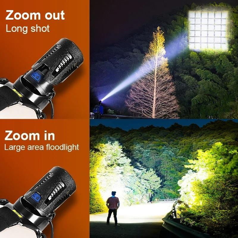 Sensor Headlamp Super Bright LED Headight With Warning Light Most Powerful Long Range Head Flashlight Outdoor Fishing Cycling