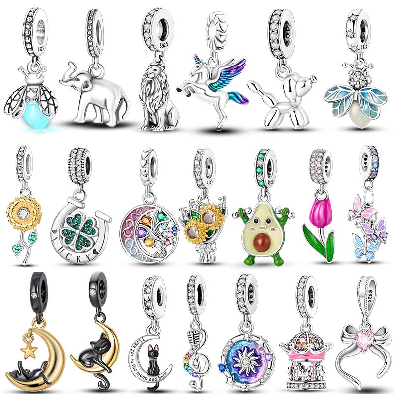 Charms Copper For Women Cat Animals Sunflowers Beads Dangle Fit Bracelet Pendant Diy Fashion Jewelry Gift