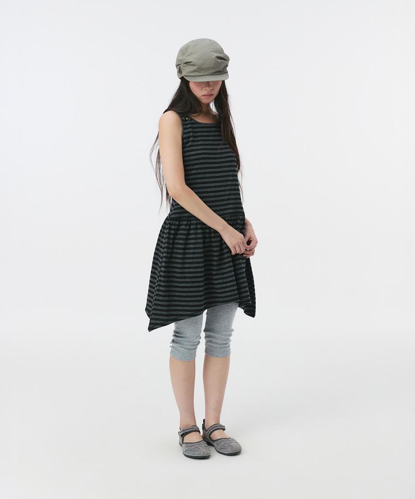 Ohesio Jersey Shirring Layered Dress, Black Stripe