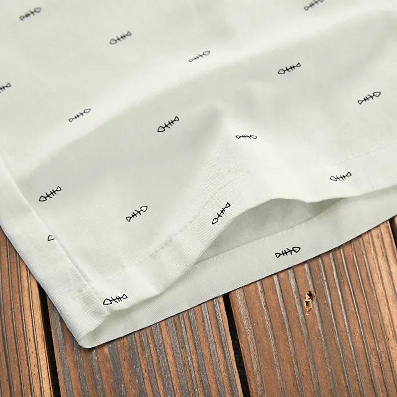 Summer Shorts Men Fitness Sport Elastic Waist Drawstring Shorts Men's Beach Pants Calf-length Design Fish Bone Printing Male