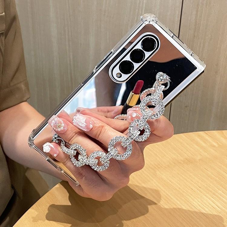 Suitable for Samsung Fold4 Mobile Phone Case Folding Screen Airbag Mirror Fold7 Rhinestone Five-ring Chain Zfold4 Protection