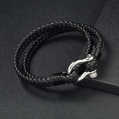 Fashion Stainless Steel Bracelet Men Punk Genuine Leather Bracelets & Bangles Charm Jewelry Pulseira Homens with Box