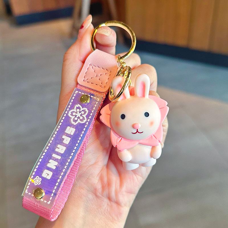 Cute Sunflower Bunny Keychain Creative Milk Tea Cup Variety Small Pendant Cartoon Keyring Processing