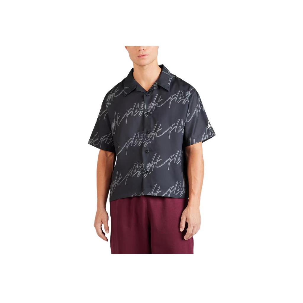 Jordan Essentials Letter Print Collared Sport Casual Breathable Loose Short Sleeve Shirt Men Tops Black FB7323-010