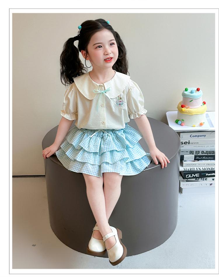 Girls' summer short sleeved set 2026 new baby shirt cake skirt two-piece set children's summer stylish clothes