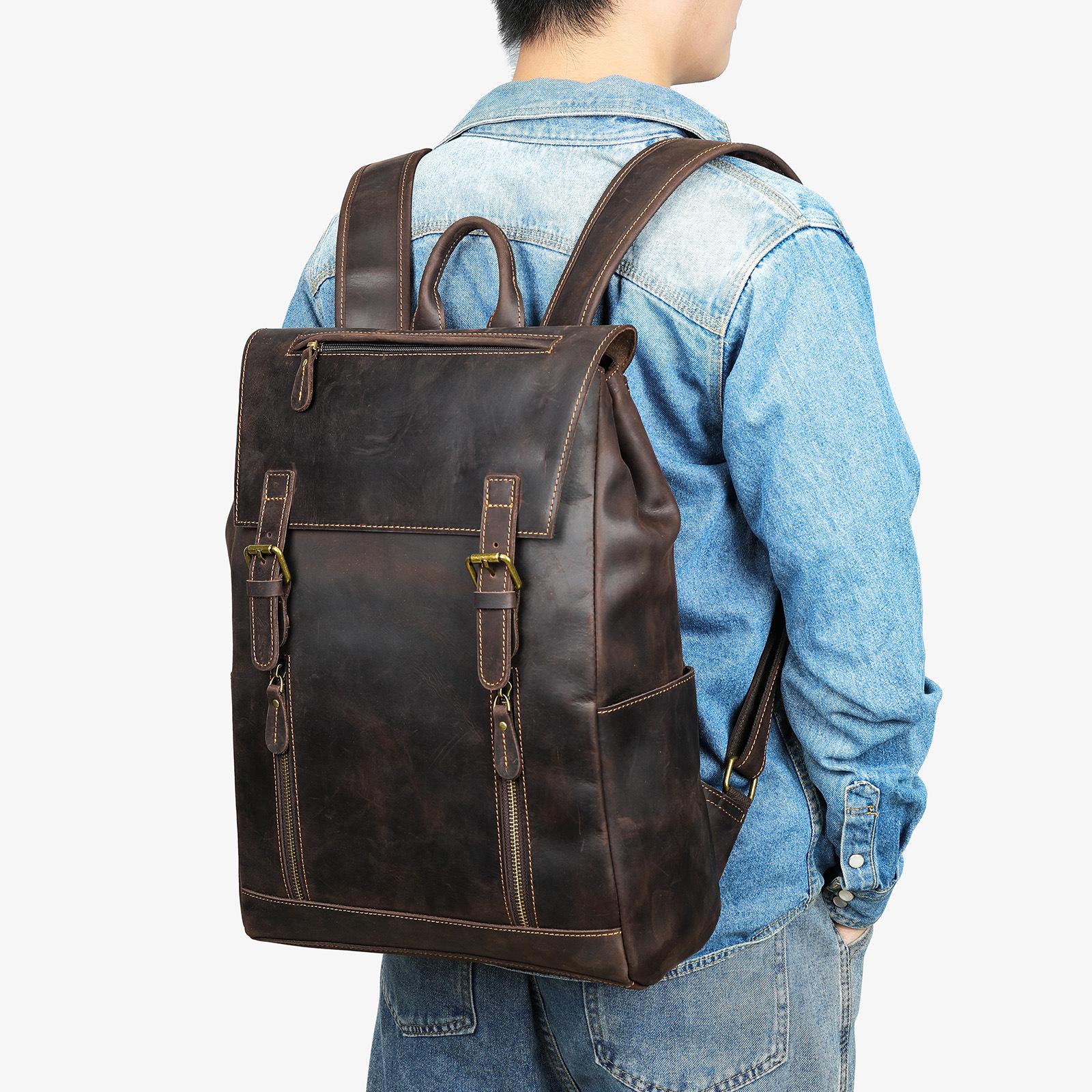 

Сумка через плечо Crazy Horse Leather Head Layer Cowhide Backpack с несколькими отделениями и большой вместимостью Мужские большие рюкзаки из натуральной кожи кофейный