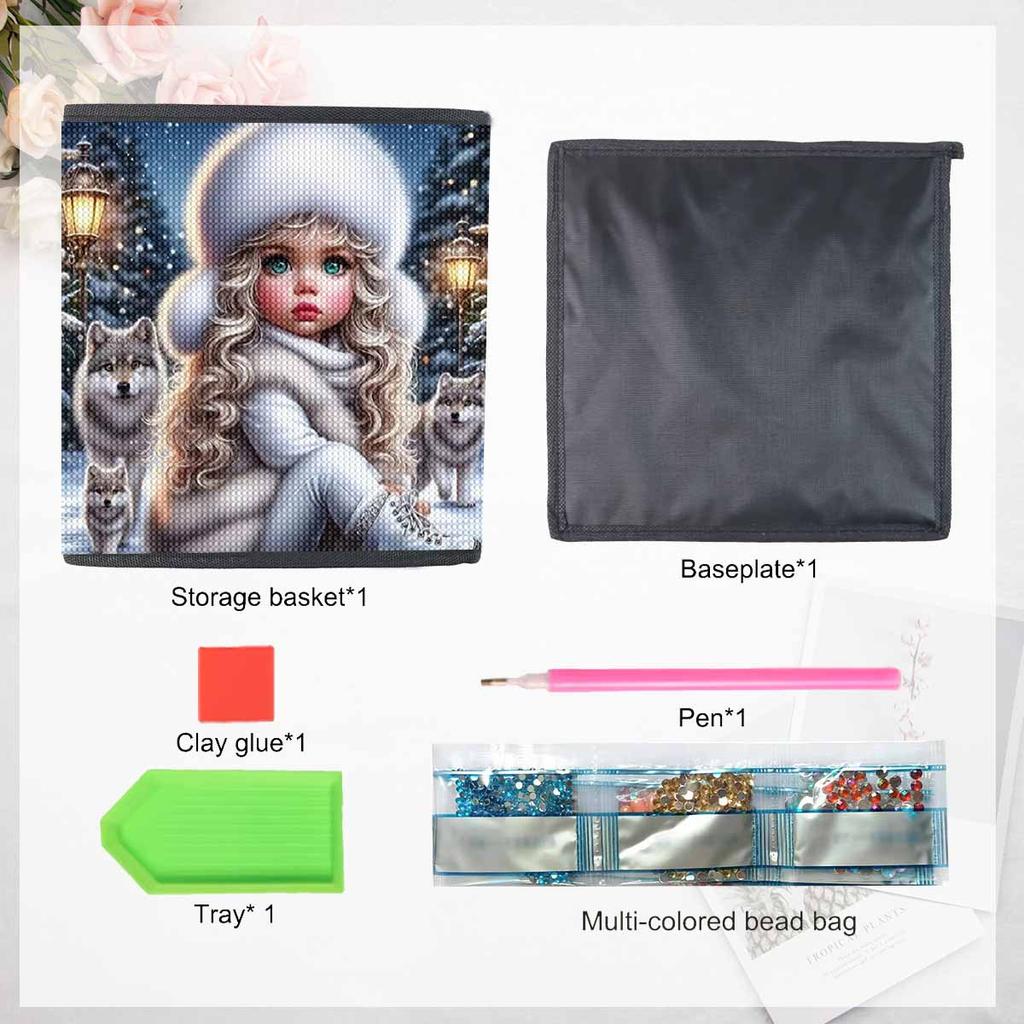 A Naive Girl 5D Diamond Painting Storage Basket Full Round Drill Mosaic Diamond Embroidery Cross Stitch Kits Home Decor Home Decor