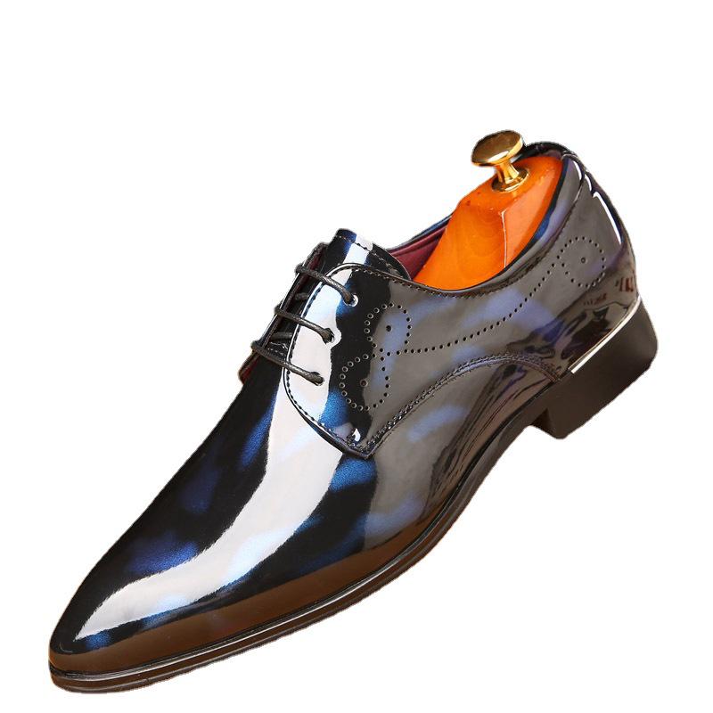 Męskie buty wizytowe ze sznurowaniem ze skóry lakierowanej ze szpicem w dużych rozmiarach