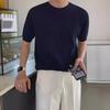 Erkek Slim Fit Kısa Kollu Örgü Kazak - Düz Renk, Yuvarlak Yaka, Dikey Çizgili, Trend ve Çok Yönlü.