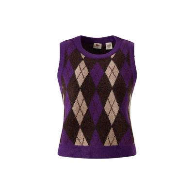 Levis Diamantmuster Rundhals Ärmelloser Strickpullover Damenpullover Lila A4239-0000