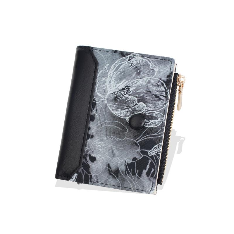 Minimalist Flower Pattern Women Double Fold Square Wallet With Card Slot For Daily Use And Antitheft Protection