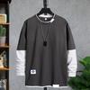 Herren Frühlings-T-Shirt Fake Zweiteiler Rundhals Langarm Lockerer Pullover Hält Warm Kontrastfarbe Hautfreundlich Herren Oberteil Herren Kleidung
